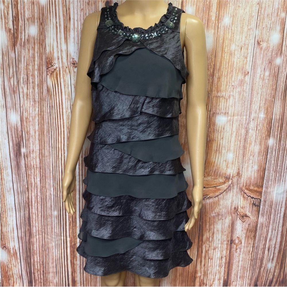 SL Fashions Elegant Layered Embellished Neck Dress